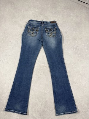 Damen Bootcut Jeans WallFlower Size: 9 / M Blau Kontrastnähte Y2K